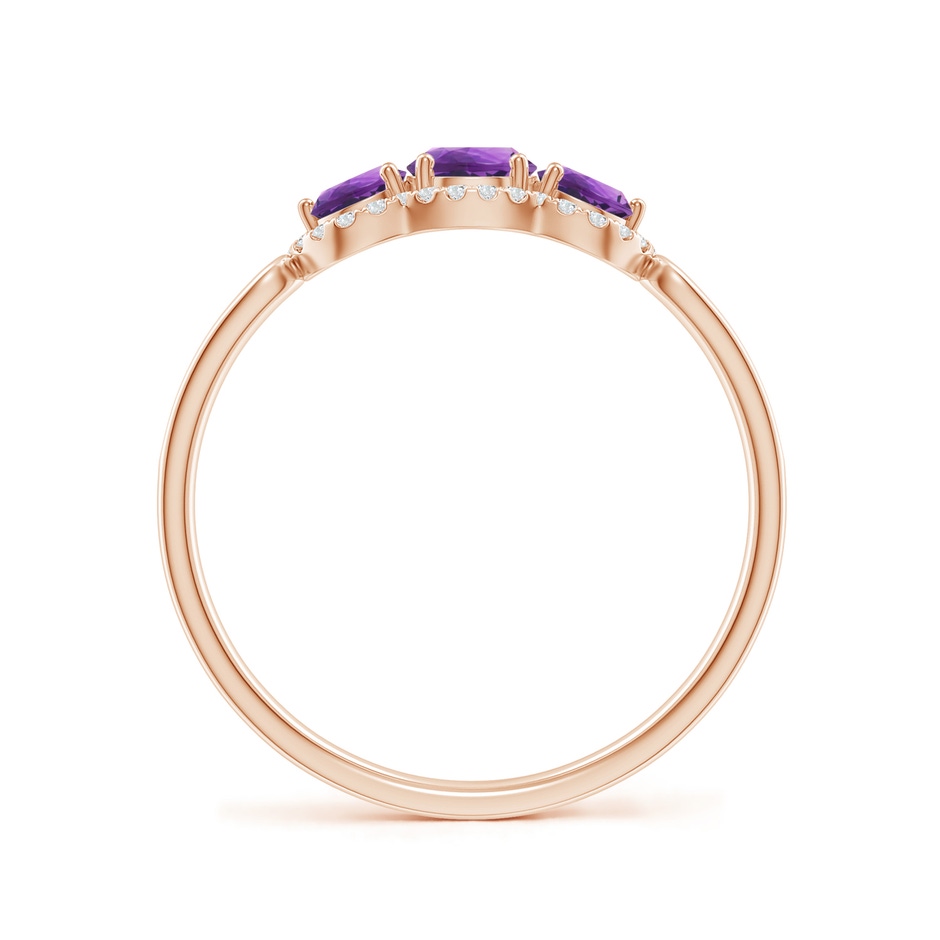 4mm AAA Floating Three Stone Amethyst Ring with Diamond Halo in Rose Gold side-1