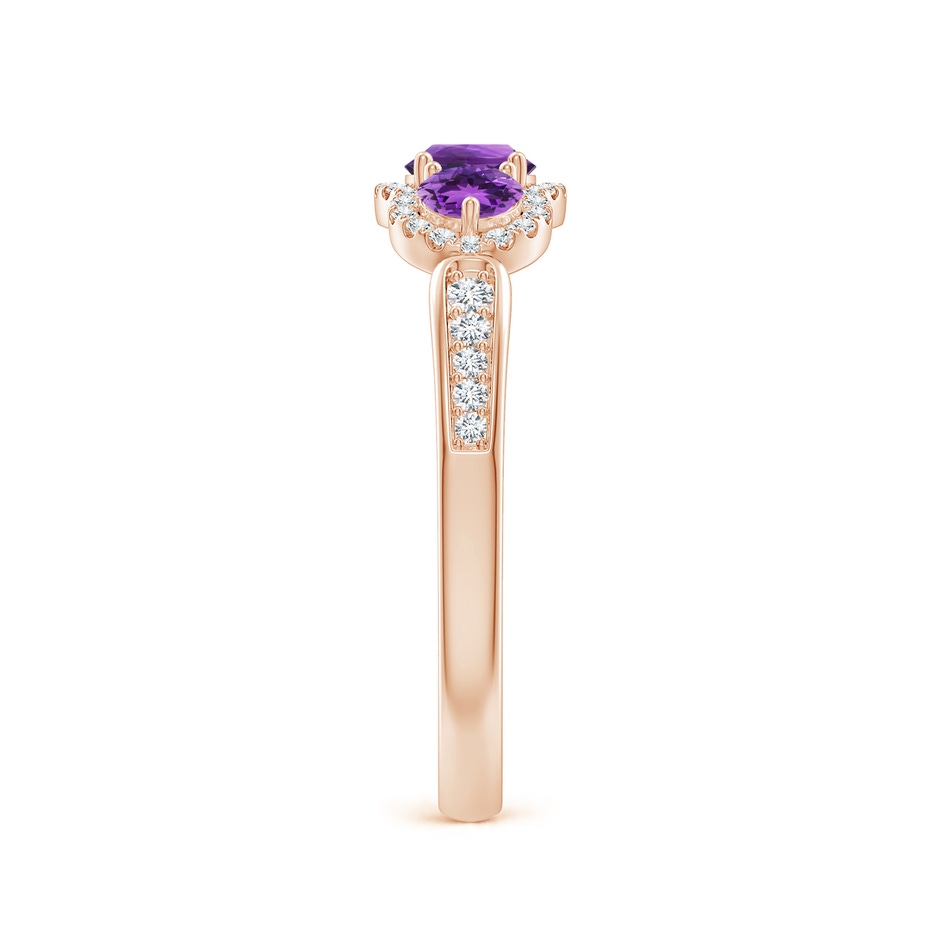 4mm AAA Floating Three Stone Amethyst Ring with Diamond Halo in Rose Gold side-2