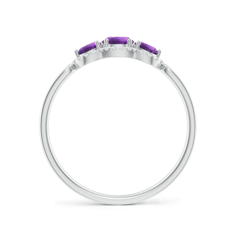 4mm AAA Floating Three Stone Amethyst Ring with Diamond Halo in White Gold Side-1