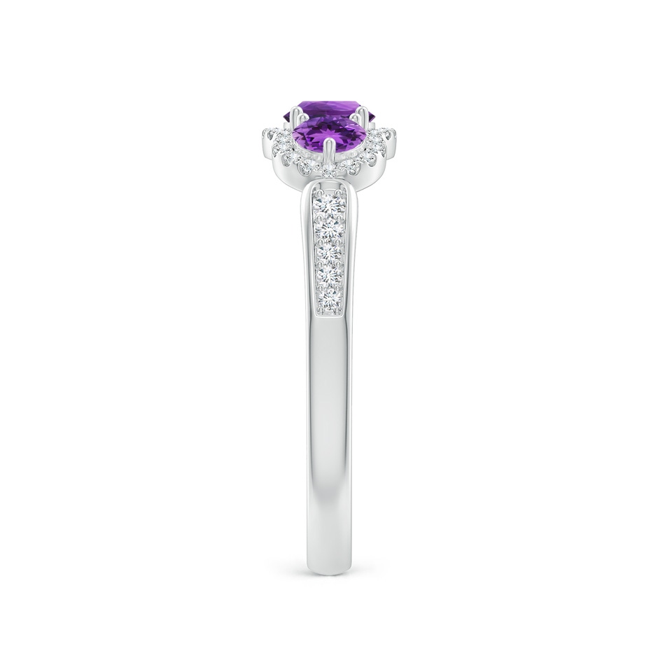 4mm AAA Floating Three Stone Amethyst Ring with Diamond Halo in White Gold Side-2