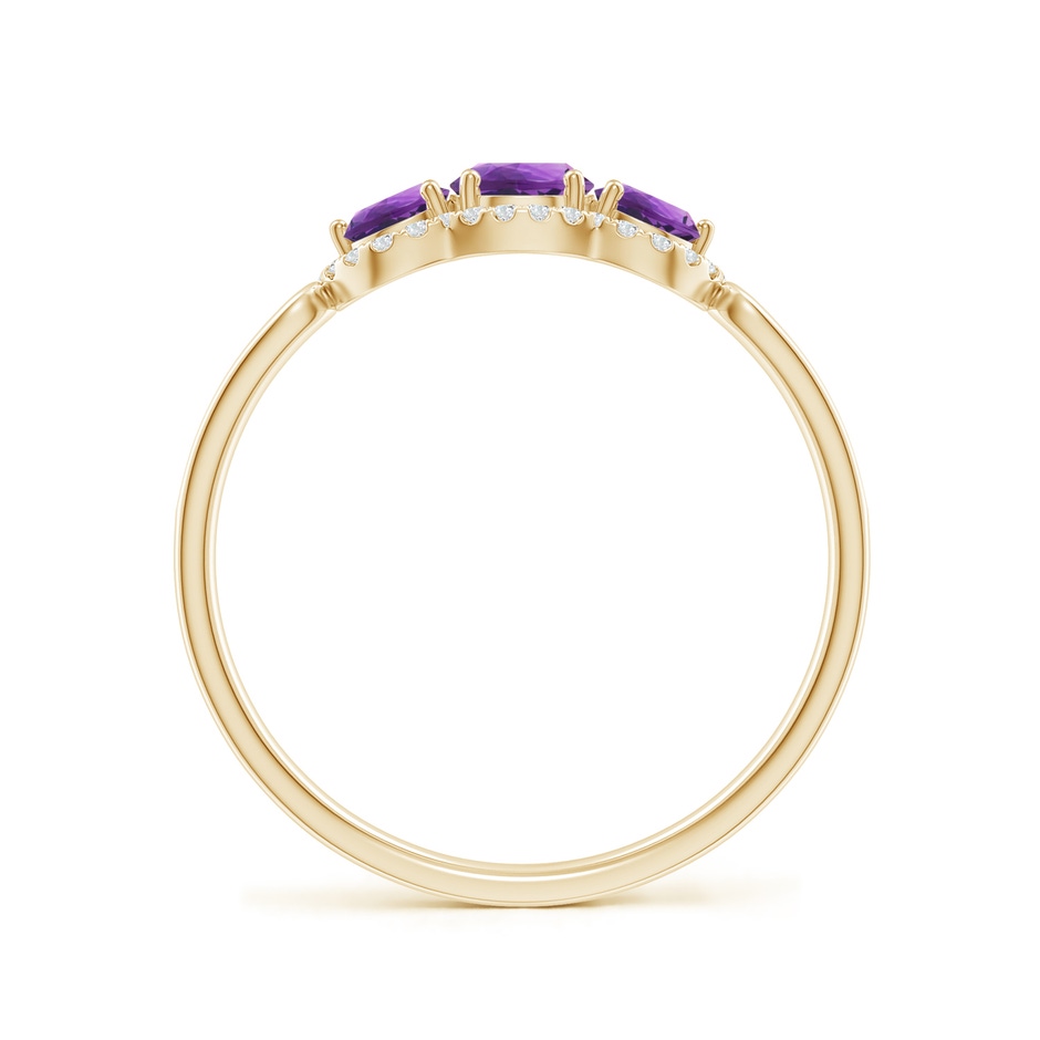 4mm AAA Floating Three Stone Amethyst Ring with Diamond Halo in Yellow Gold side-1