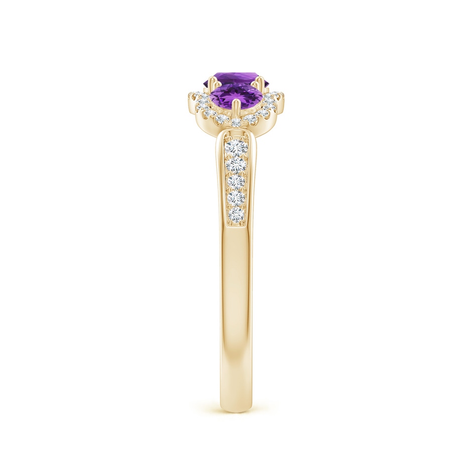4mm AAA Floating Three Stone Amethyst Ring with Diamond Halo in Yellow Gold side-2