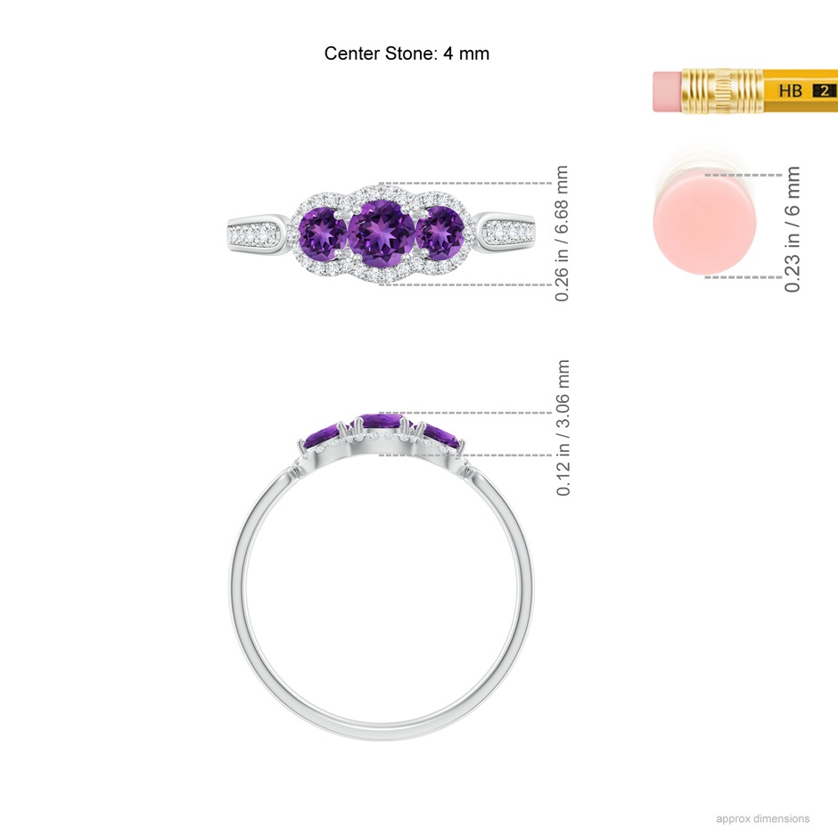 4mm AAAA Floating Three Stone Amethyst Ring with Diamond Halo in P950 Platinum ruler
