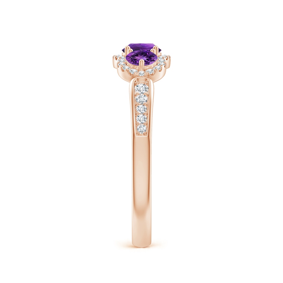 4mm AAAA Floating Three Stone Amethyst Ring with Diamond Halo in Rose Gold side-2