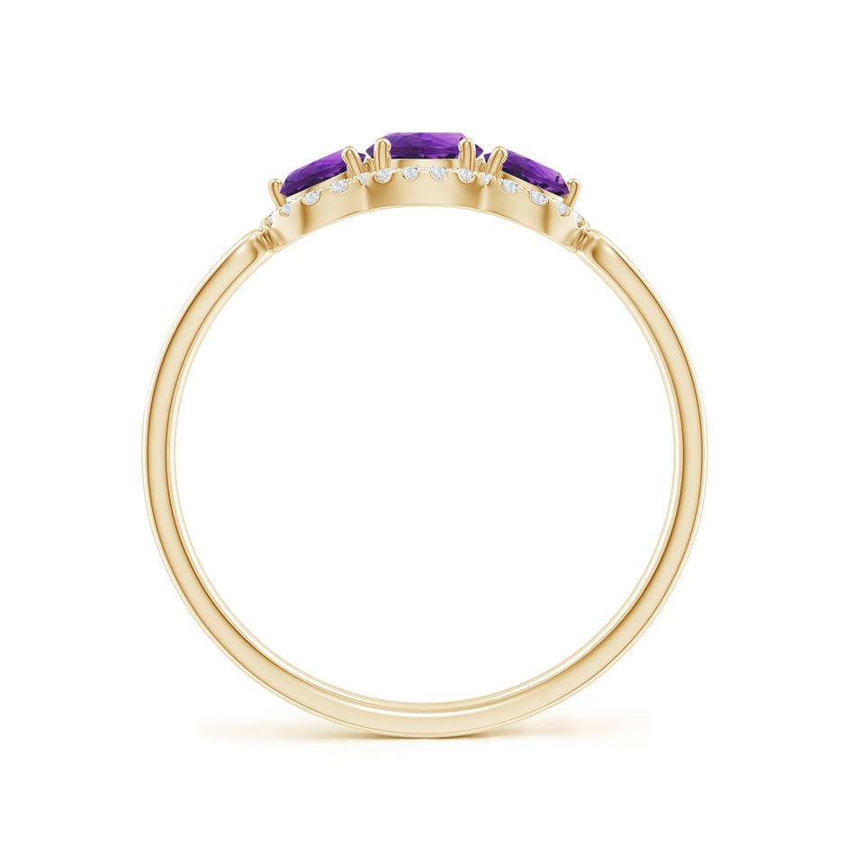 4mm AAAA Floating Three Stone Amethyst Ring with Diamond Halo in Yellow Gold side-1
