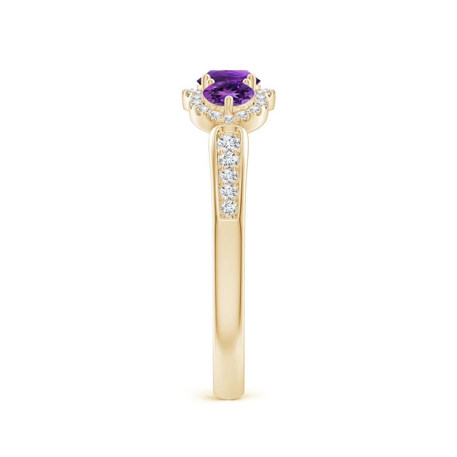 4mm AAAA Floating Three Stone Amethyst Ring with Diamond Halo in Yellow Gold side-2