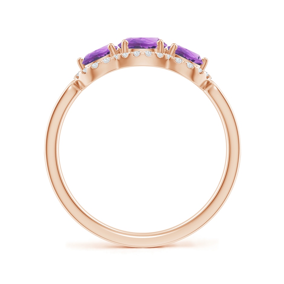 5mm A Floating Three Stone Amethyst Ring with Diamond Halo in Rose Gold side-1