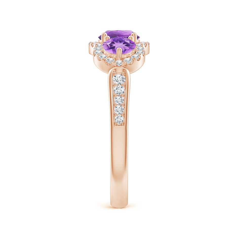 5mm A Floating Three Stone Amethyst Ring with Diamond Halo in Rose Gold side-2