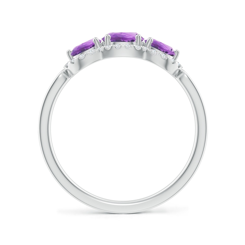 5mm A Floating Three Stone Amethyst Ring with Diamond Halo in White Gold side-1