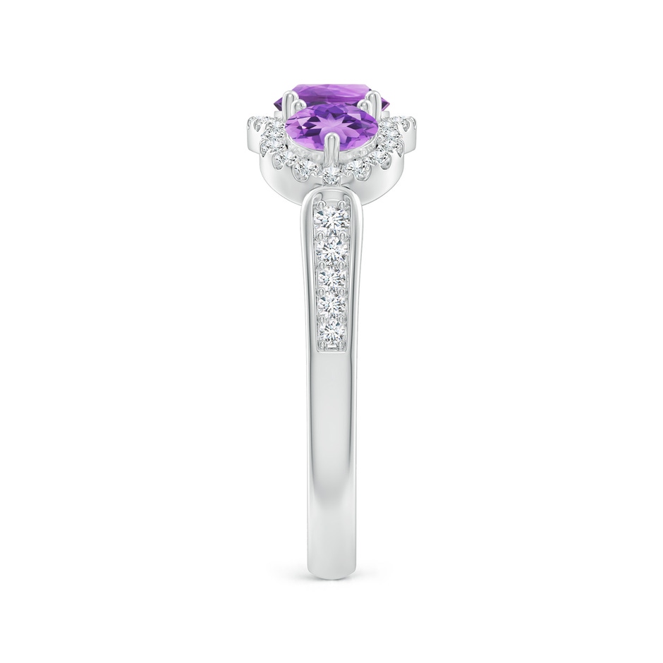 5mm A Floating Three Stone Amethyst Ring with Diamond Halo in White Gold side-2