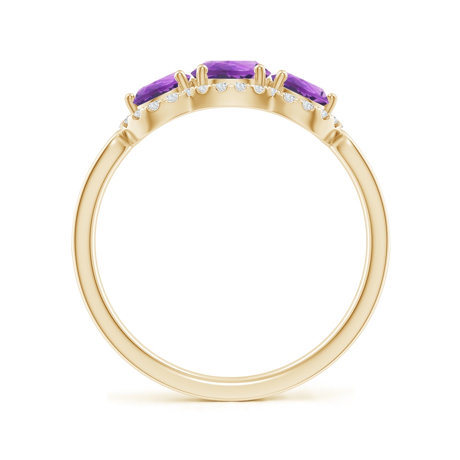 5mm AA Floating Three Stone Amethyst Ring with Diamond Halo in Yellow Gold side-1