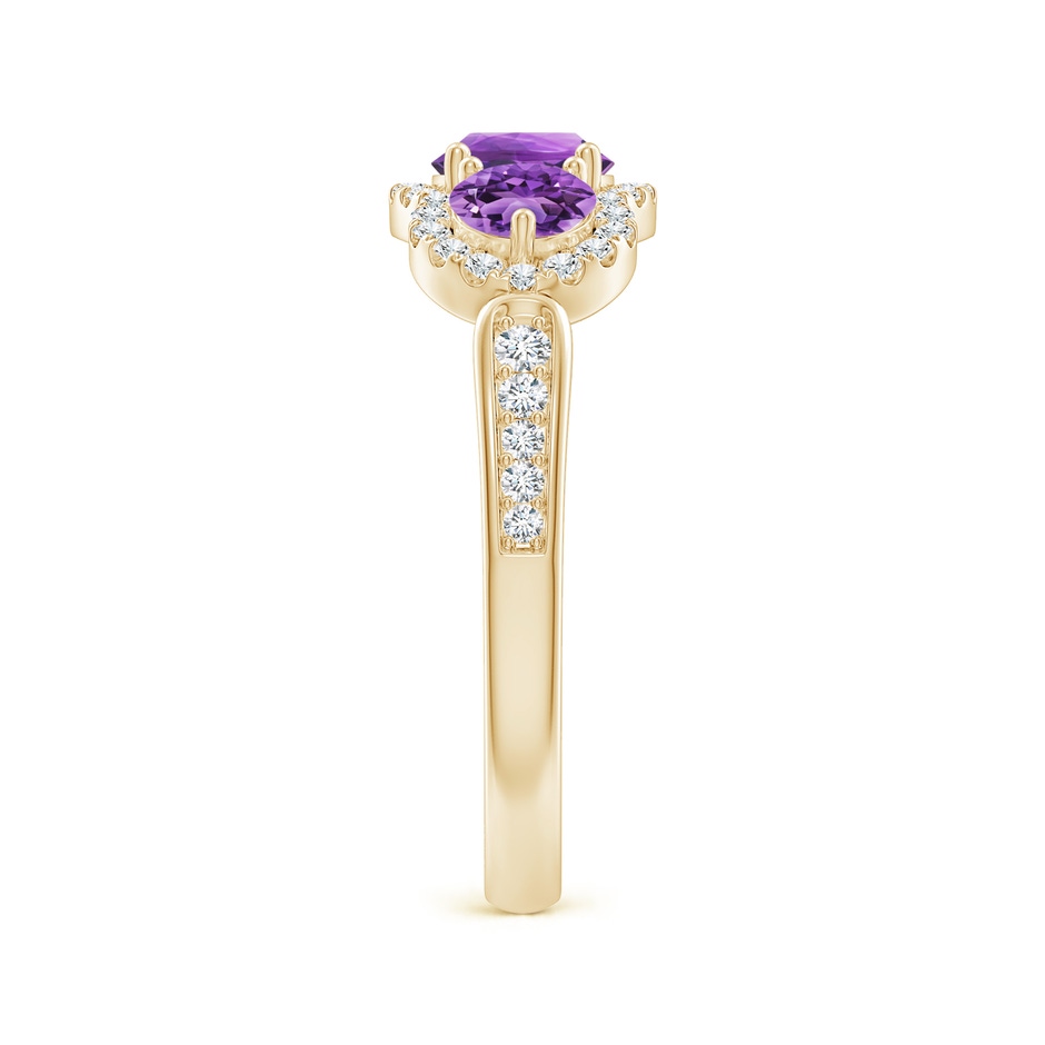 5mm AA Floating Three Stone Amethyst Ring with Diamond Halo in Yellow Gold side-2