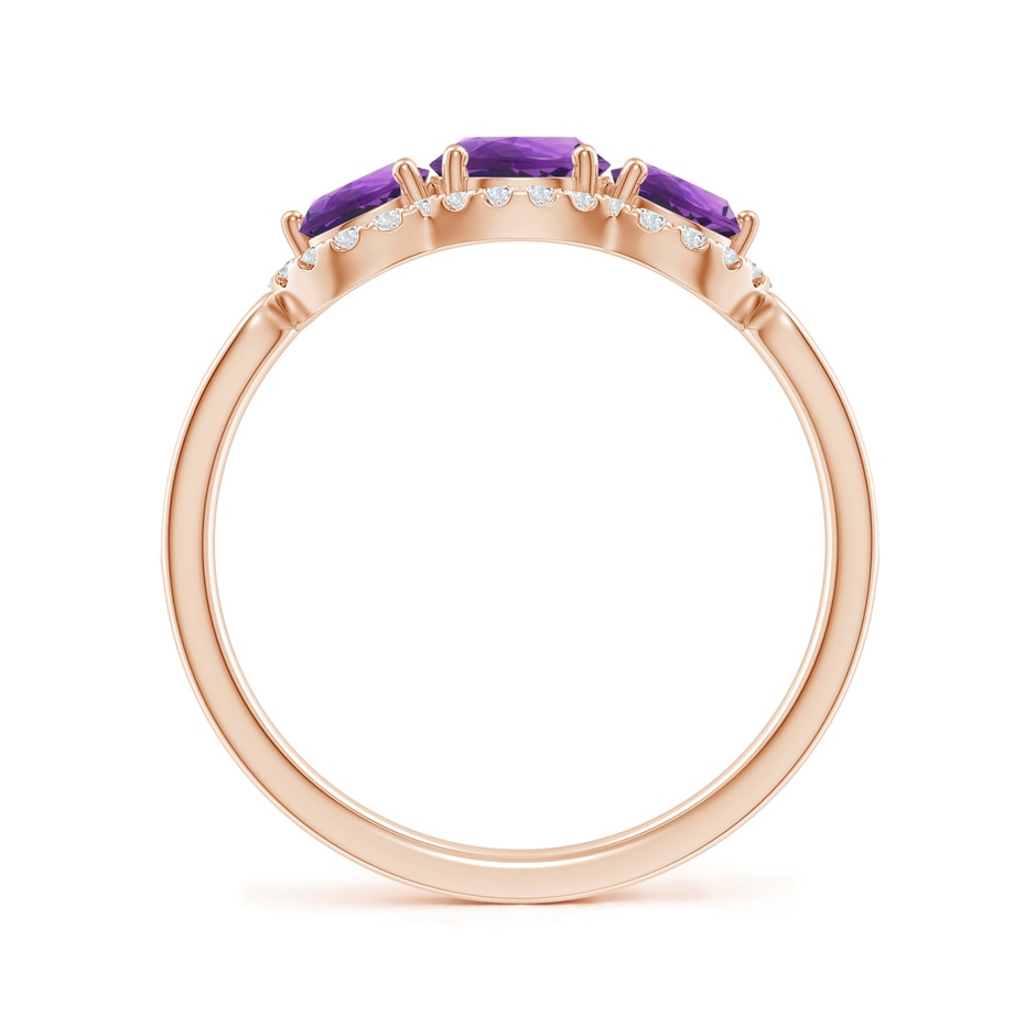 5mm AAA Floating Three Stone Amethyst Ring with Diamond Halo in Rose Gold side-1