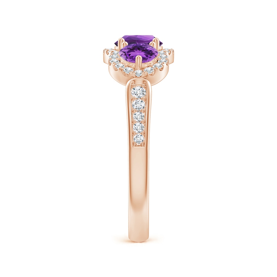 5mm AAA Floating Three Stone Amethyst Ring with Diamond Halo in Rose Gold side-2