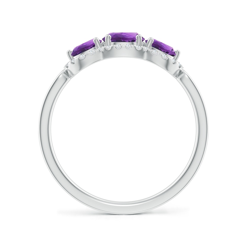 5mm AAA Floating Three Stone Amethyst Ring with Diamond Halo in White Gold side-1