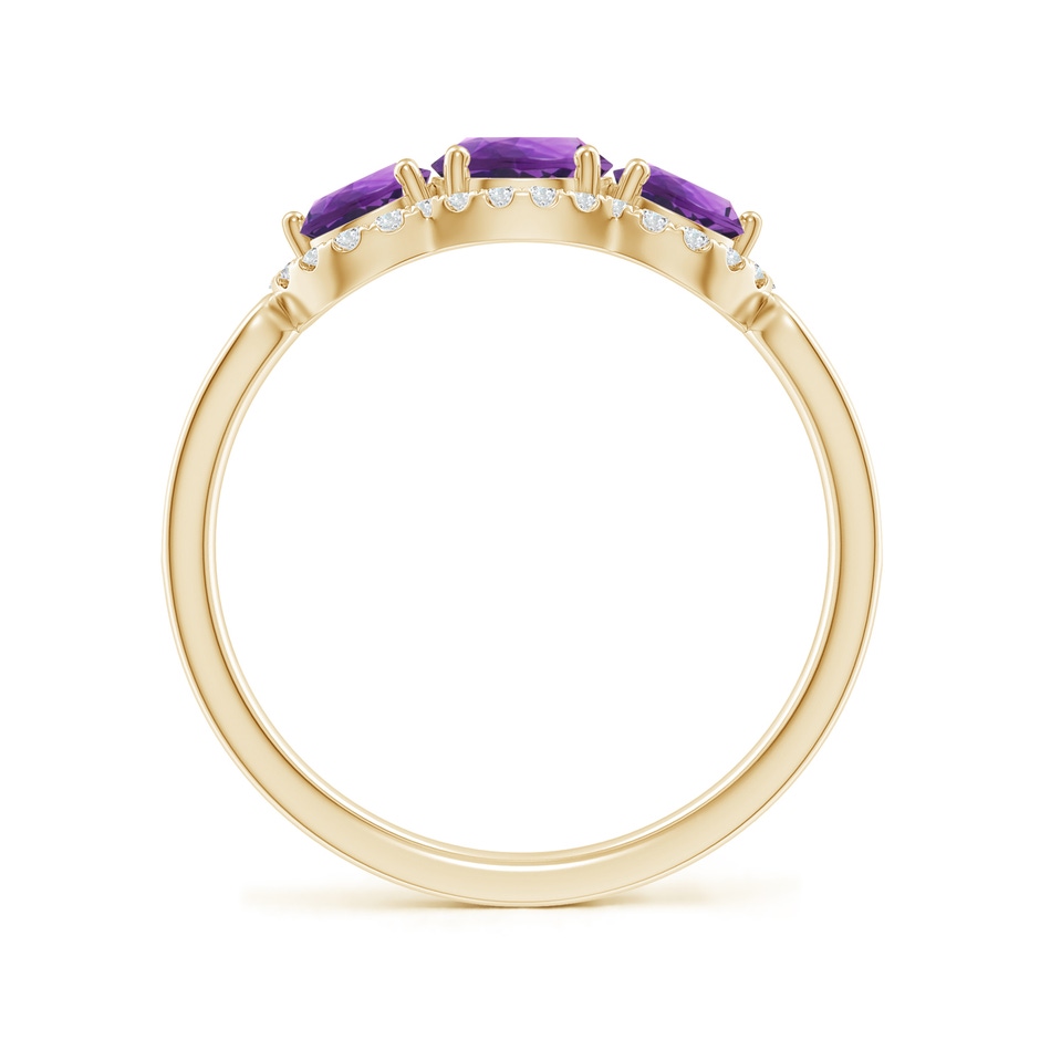 5mm AAA Floating Three Stone Amethyst Ring with Diamond Halo in Yellow Gold side-1