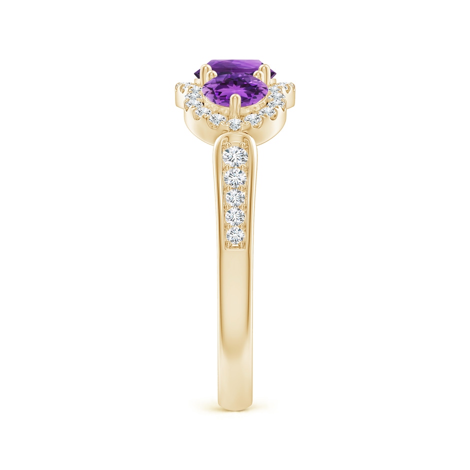5mm AAA Floating Three Stone Amethyst Ring with Diamond Halo in Yellow Gold side-2