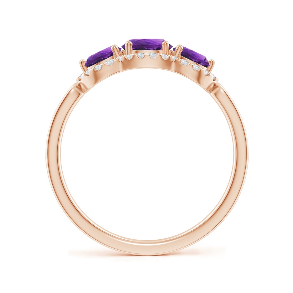 5mm AAAA Floating Three Stone Amethyst Ring with Diamond Halo in Rose Gold side-1