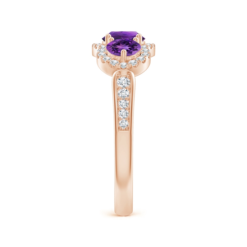 5mm AAAA Floating Three Stone Amethyst Ring with Diamond Halo in Rose Gold side-2