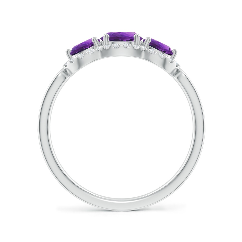 5mm AAAA Floating Three Stone Amethyst Ring with Diamond Halo in White Gold side-1