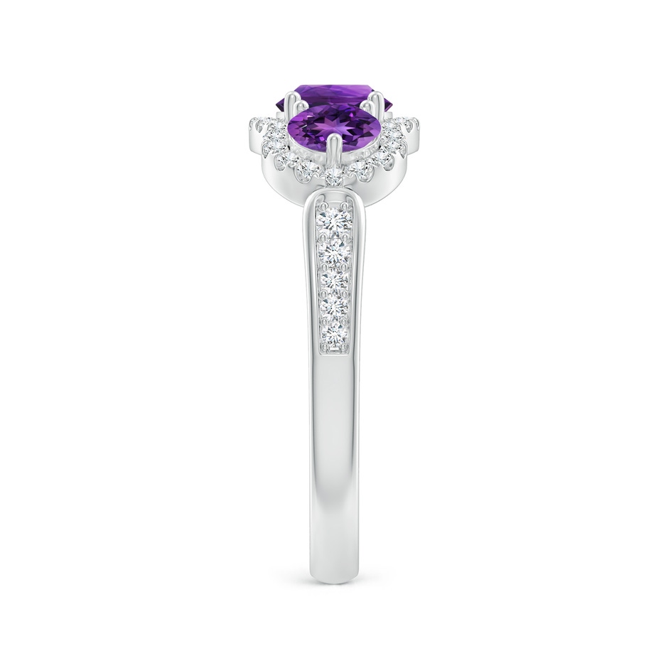 5mm AAAA Floating Three Stone Amethyst Ring with Diamond Halo in White Gold side-2