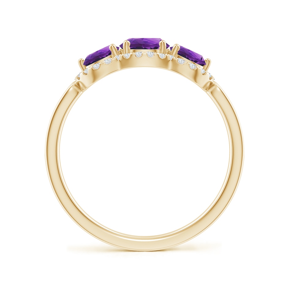 5mm AAAA Floating Three Stone Amethyst Ring with Diamond Halo in Yellow Gold side-1