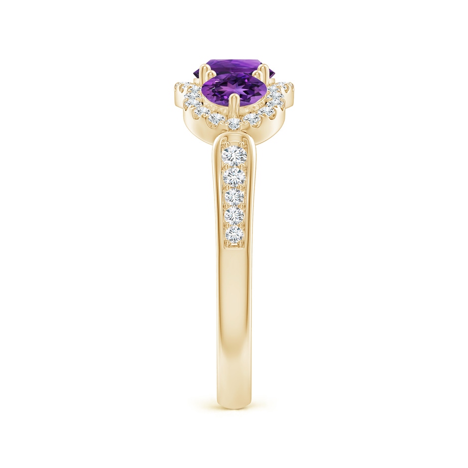 5mm AAAA Floating Three Stone Amethyst Ring with Diamond Halo in Yellow Gold side-2