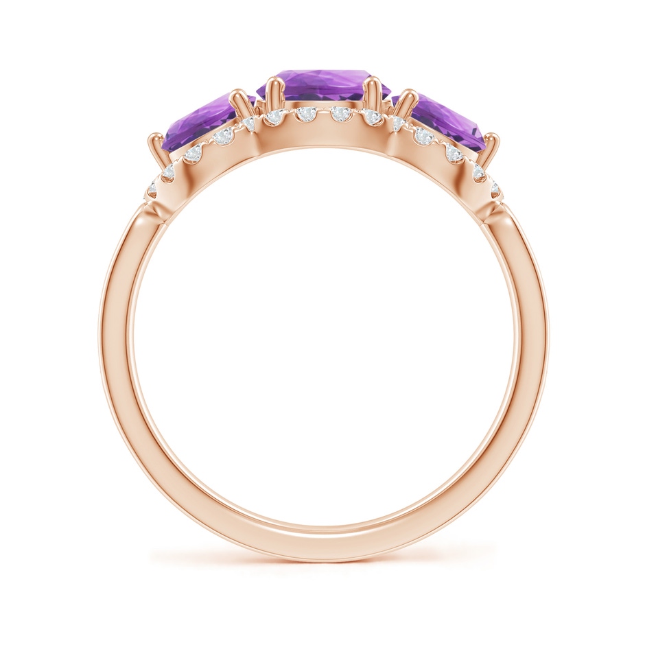 6mm A Floating Three Stone Amethyst Ring with Diamond Halo in Rose Gold side-1