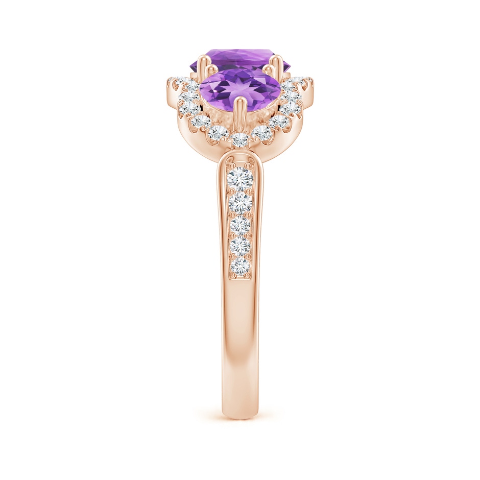 6mm A Floating Three Stone Amethyst Ring with Diamond Halo in Rose Gold side-2