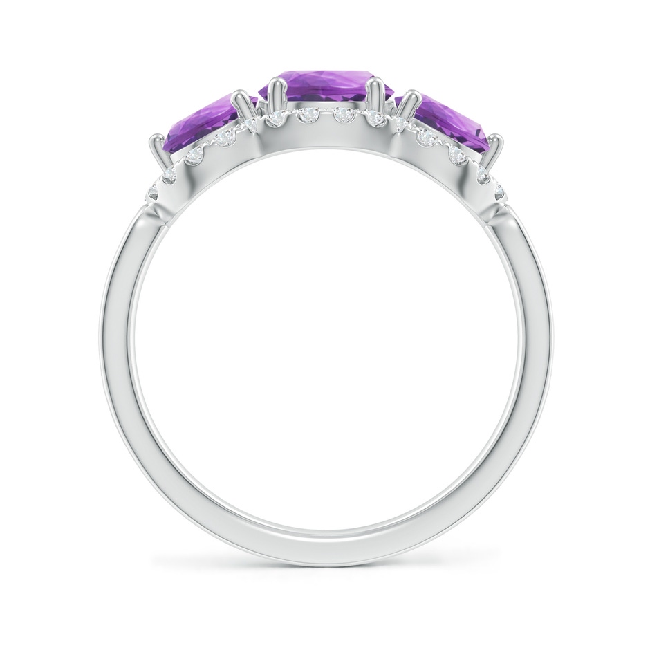 6mm A Floating Three Stone Amethyst Ring with Diamond Halo in White Gold side-1