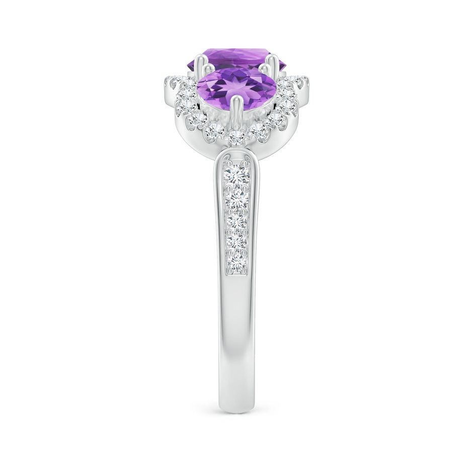 6mm A Floating Three Stone Amethyst Ring with Diamond Halo in White Gold side-2