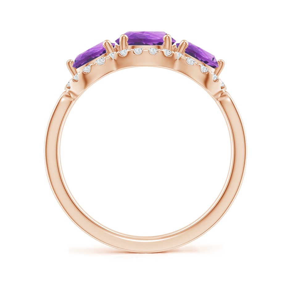 6mm AA Floating Three Stone Amethyst Ring with Diamond Halo in Rose Gold side-1