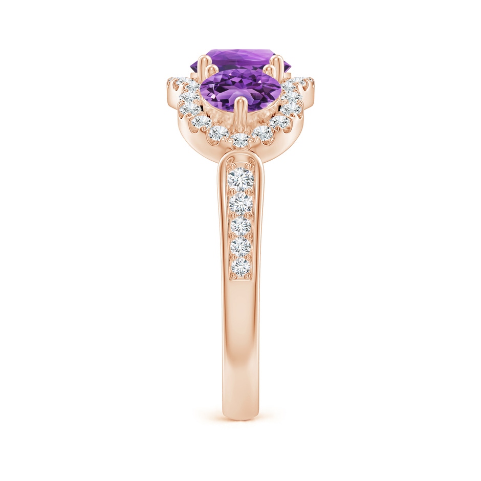 6mm AA Floating Three Stone Amethyst Ring with Diamond Halo in Rose Gold side-2