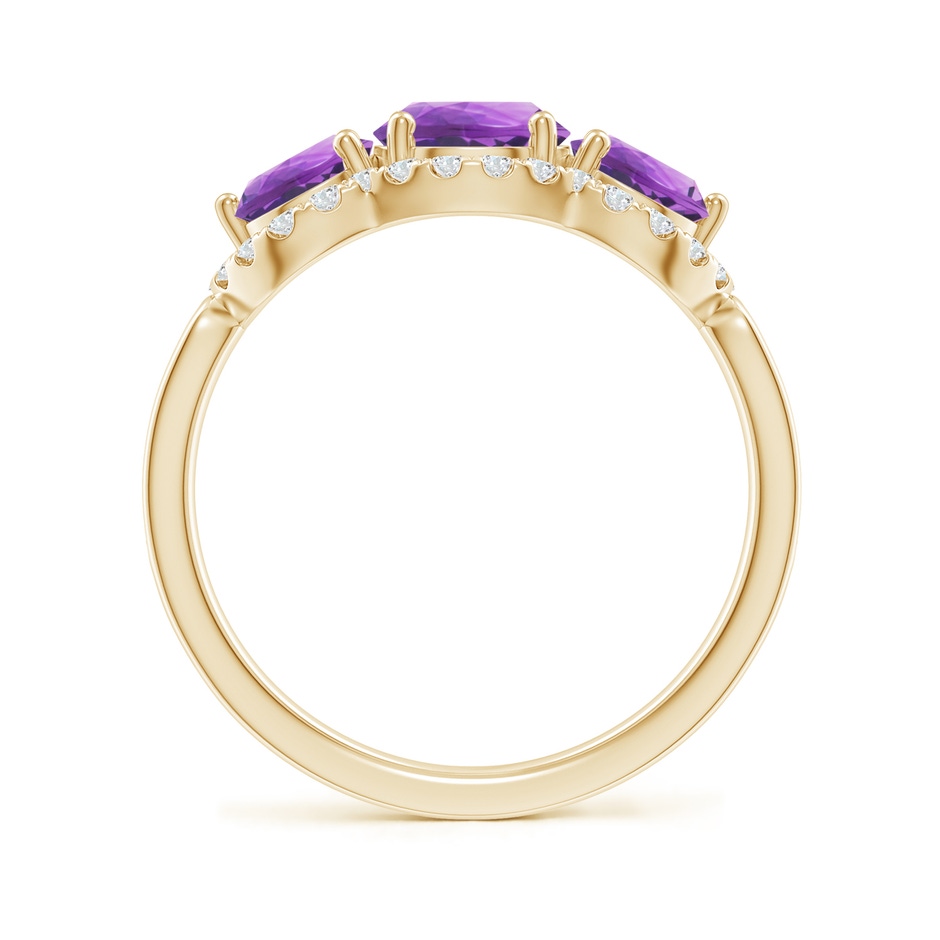 6mm AA Floating Three Stone Amethyst Ring with Diamond Halo in Yellow Gold side-1