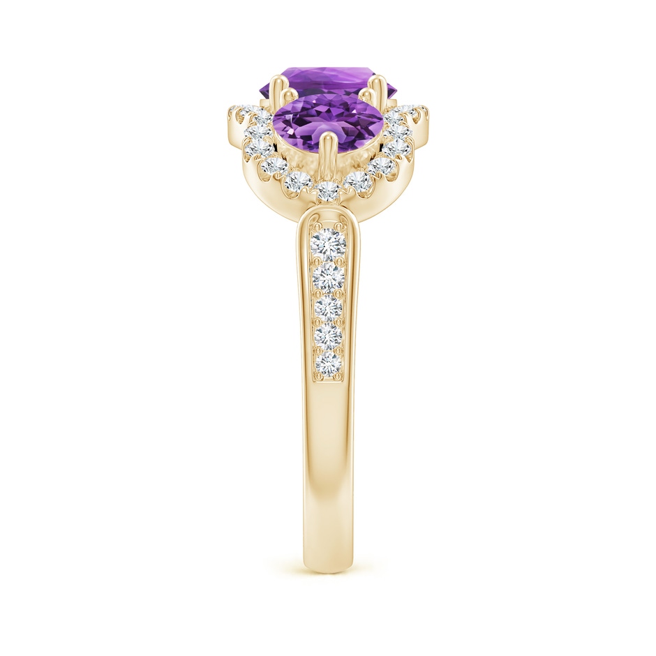 6mm AA Floating Three Stone Amethyst Ring with Diamond Halo in Yellow Gold side-2