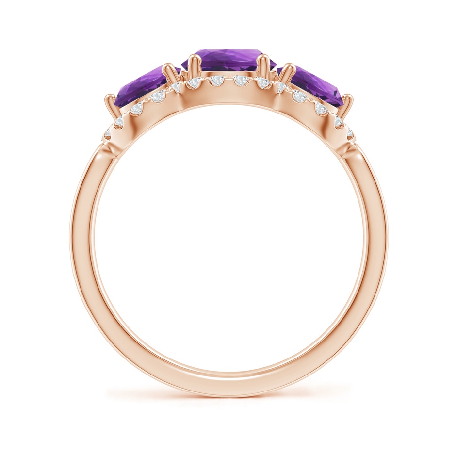 6mm AAA Floating Three Stone Amethyst Ring with Diamond Halo in Rose Gold side-1
