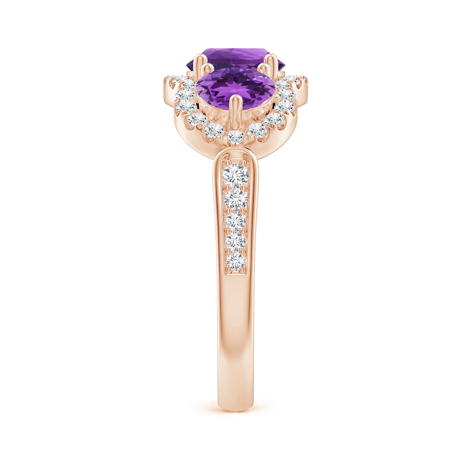 6mm AAA Floating Three Stone Amethyst Ring with Diamond Halo in Rose Gold side-2