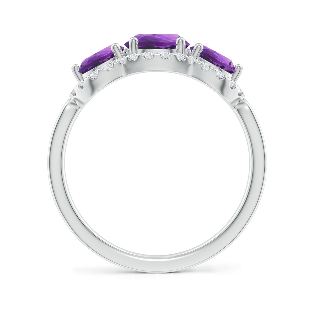 6mm AAA Floating Three Stone Amethyst Ring with Diamond Halo in White Gold Side-1