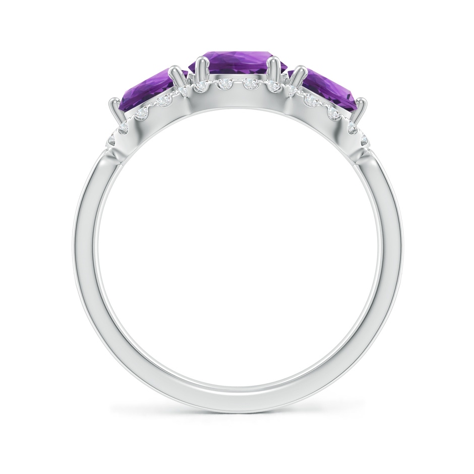 6mm AAA Floating Three Stone Amethyst Ring with Diamond Halo in White Gold side-1