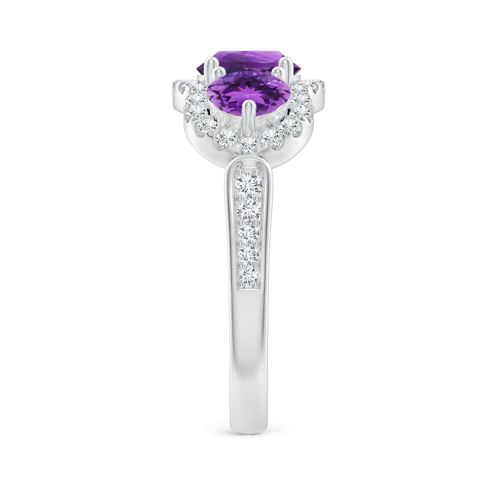 6mm AAA Floating Three Stone Amethyst Ring with Diamond Halo in White Gold Side-2