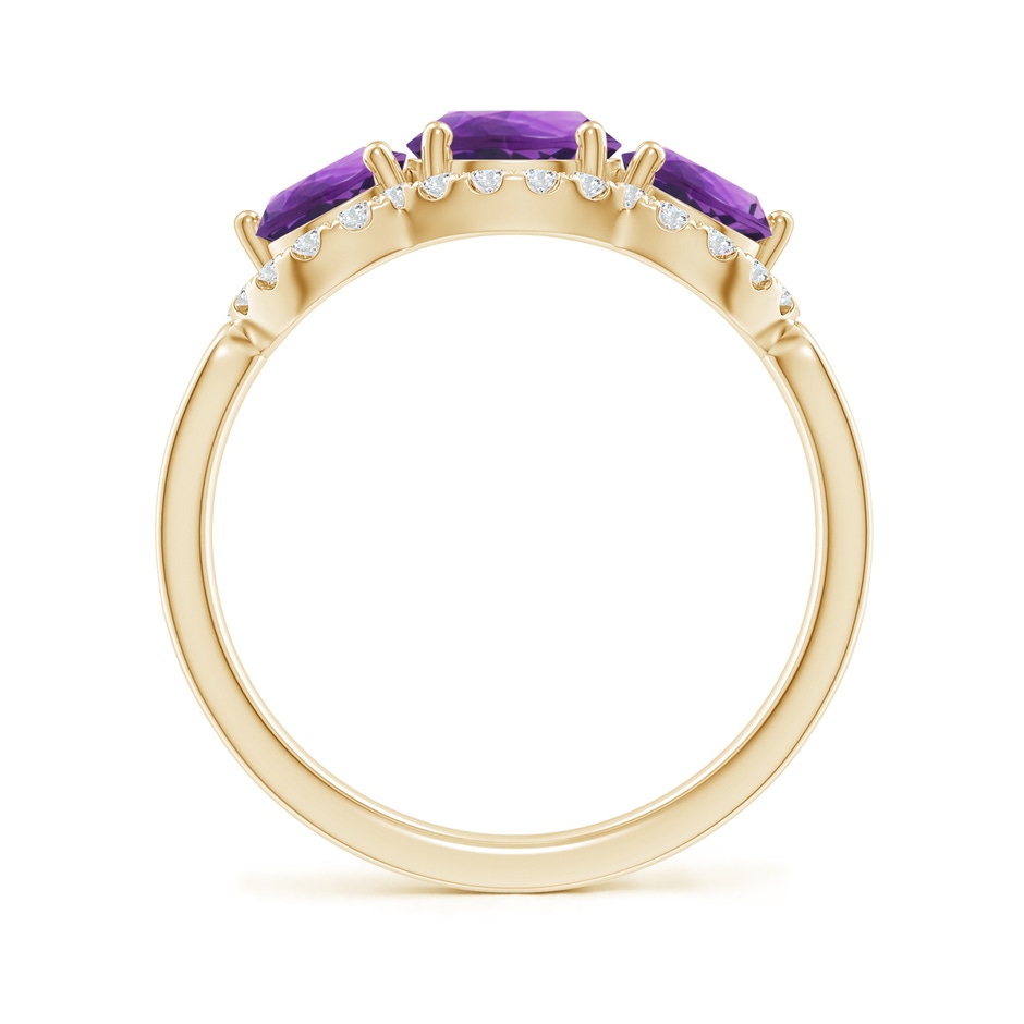 6mm AAA Floating Three Stone Amethyst Ring with Diamond Halo in Yellow Gold side-1