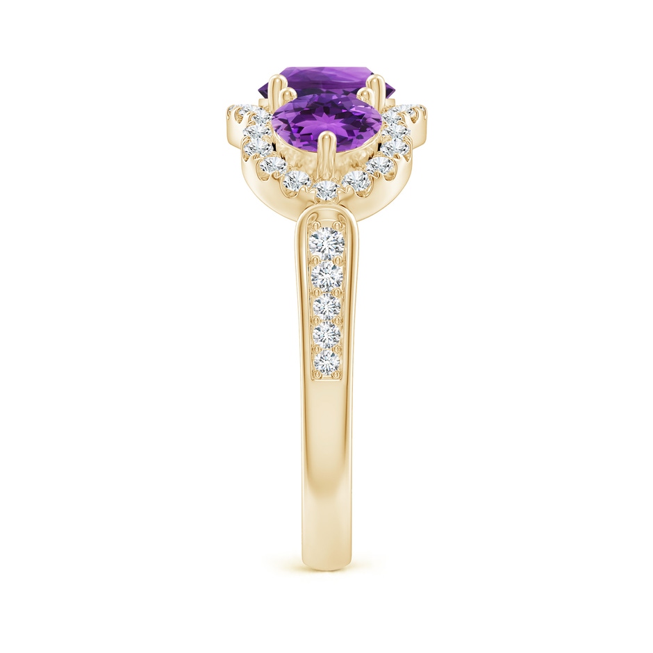 6mm AAA Floating Three Stone Amethyst Ring with Diamond Halo in Yellow Gold side-2