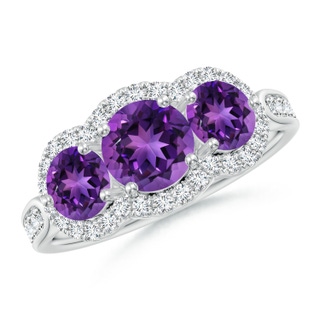 6mm AAAA Floating Three Stone Amethyst Ring with Diamond Halo in P950 Platinum