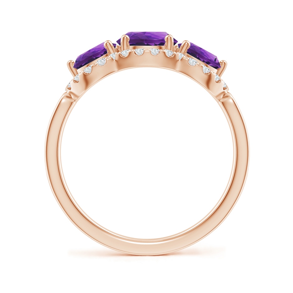 6mm AAAA Floating Three Stone Amethyst Ring with Diamond Halo in Rose Gold side-1