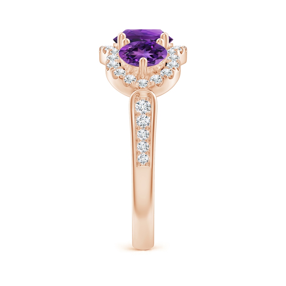 6mm AAAA Floating Three Stone Amethyst Ring with Diamond Halo in Rose Gold side-2