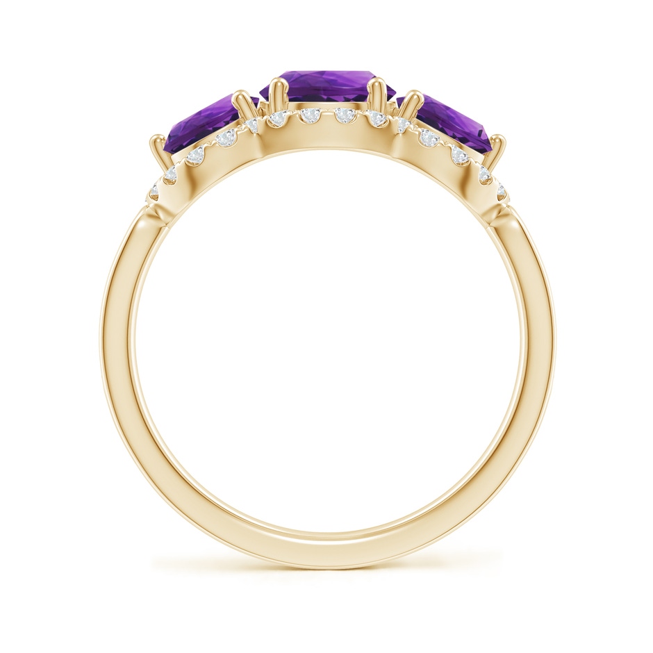 6mm AAAA Floating Three Stone Amethyst Ring with Diamond Halo in Yellow Gold side-1