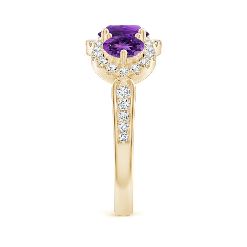 6mm AAAA Floating Three Stone Amethyst Ring with Diamond Halo in Yellow Gold side-2