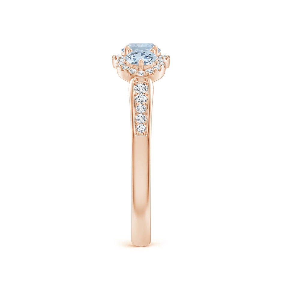 4mm A Floating Three Stone Aquamarine Ring with Diamond Halo in Rose Gold side 299