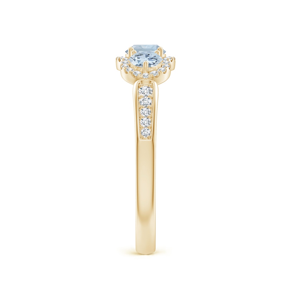 4mm A Floating Three Stone Aquamarine Ring with Diamond Halo in Yellow Gold side 299