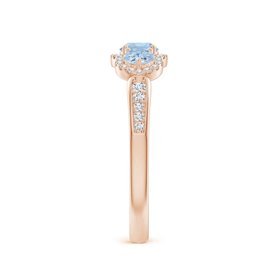 4mm AA Floating Three Stone Aquamarine Ring with Diamond Halo in Rose Gold side 299